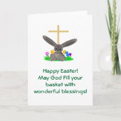 金ゴールドの十字および灰色のバニーカードとのハッピーイースター シーズンカード (正面)