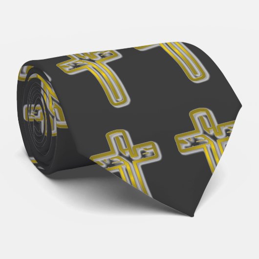 金ゴールドの十字はイエス・キリストを綴ります ネクタイ (ロール)