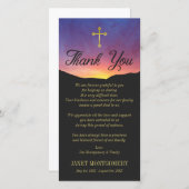 金ゴールドの十字及び日の出-悔やみや弔慰は感謝していしています サンキューカード (正面/裏面)