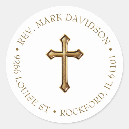 金ゴールドの十字架住所 ラウンドシール (正面)