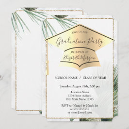 金ゴールドの卒業キャップ、パーム葉の卒業 招待状