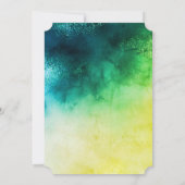 金ゴールドの卒業キャップ、水色グリーンの卒業 招待状 (裏面)