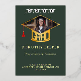 金ゴールドの卒業式キャップ&写真卒業のお知らせ 箔招待状