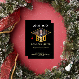 金ゴールドの卒業式キャップ&写真卒業のお知らせ 箔招待状