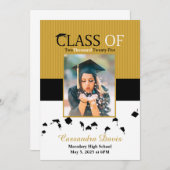 金ゴールドの卒業招待状(写真あり) 招待状 (正面/裏面)