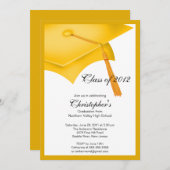 金ゴールドの卒業生の帽子の卒業のパーティの招待状 招待状 (正面/裏面)