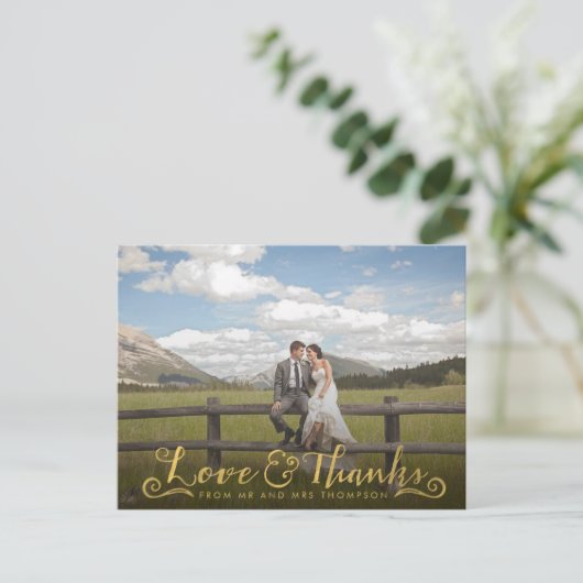 金ゴールドの原稿のタイポグラフィは写真の郵便はがき感謝していしています ポストカード (スタンド正面)