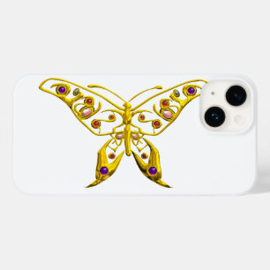 金ゴールドの双蝶と宝石の白 Case-Mate iPhone 14ケース