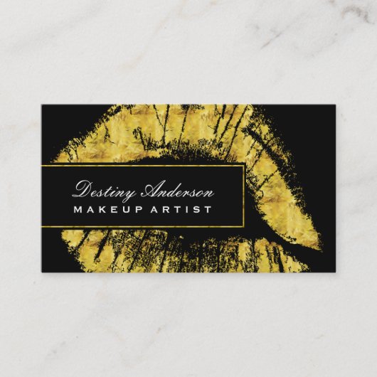 金ゴールドの口紅のキスの化粧の名刺 名刺 (正面)