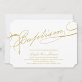 金ゴールドの台本付きバプテスマ·ロザリオ·クロス·宗教的 招待状 (正面)