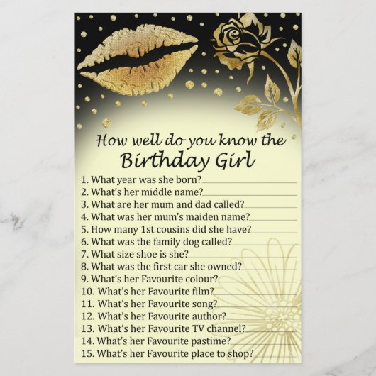 金ゴールドの唇どのくらいよく誕生日の女の子を知っている (正面)