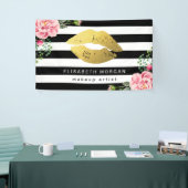 金ゴールドの唇の美容院の花の白黒のストライプ 横断幕 (トレードショー)