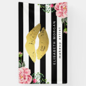 金ゴールドの唇の美容院の花の白黒のストライプ 横断幕 (縦)