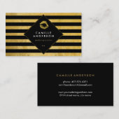金ゴールドの唇を搭載するスタイリッシュな金ゴールドそして黒のストライプ 名刺 (正面/裏面)