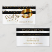 金ゴールドの唇を搭載する白黒ストライプ 名刺 (正面/裏面)