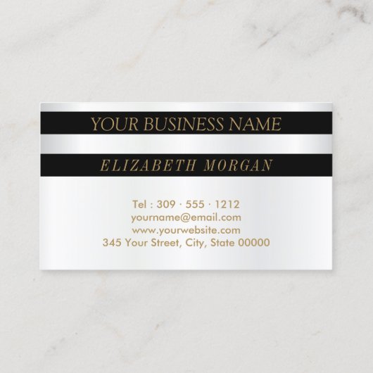 金ゴールドの唇を搭載する白黒ストライプ 名刺 (裏面)