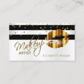 金ゴールドの唇を搭載する白黒ストライプ 名刺 (正面)