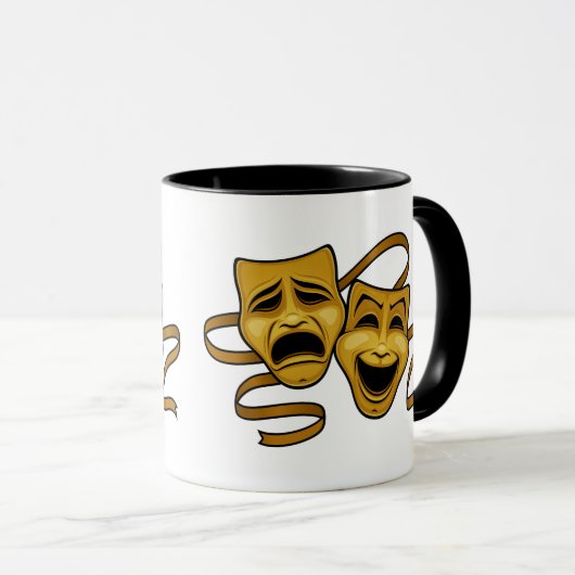 金ゴールドの喜劇および悲劇の劇場のマスク マグカップ (正面右)