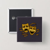 金ゴールドの喜劇および悲劇の劇場のマスク 缶バッジ (正面&裏面)