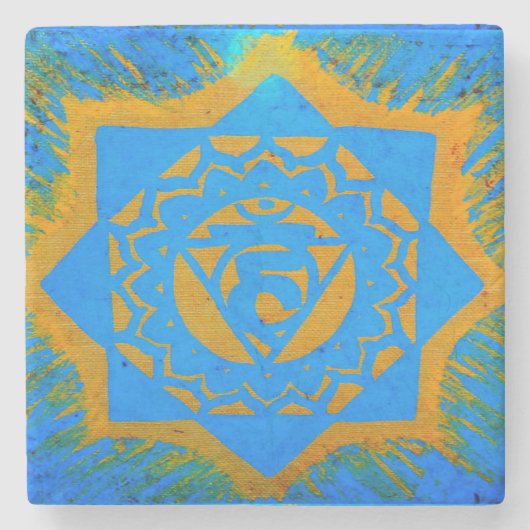 金ゴールドの回転記号（青） ストーンコースター (正面)