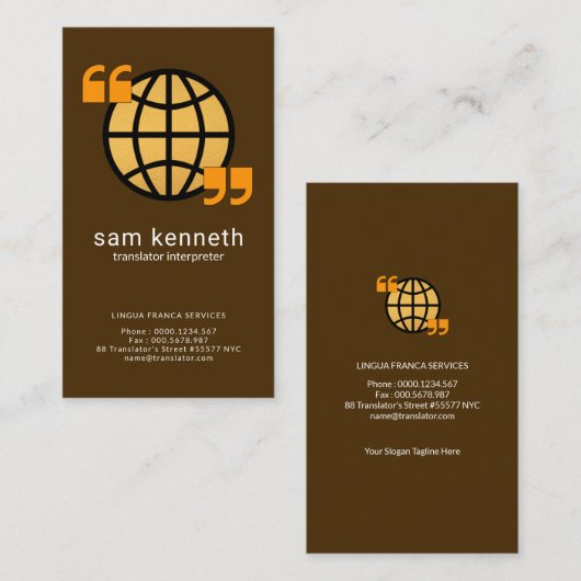 金ゴールドの地球の創造的な引用符の訳者 名刺 (正面/裏面)