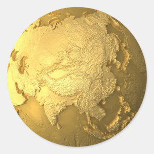 金ゴールドの地球-地球、アジア、3dに描写します金属をかぶせて下さい ラウンドシール