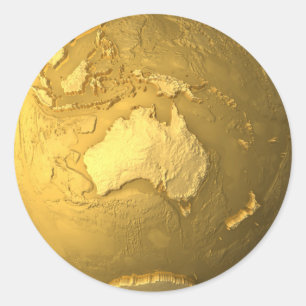 金ゴールドの地球-地球、オーストラリア、3dに描写します金属をかぶせて ラウンドシール