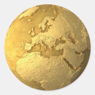 金ゴールドの地球-金属の地球。 ヨーロッパ、3dは描写します ラウンドシール