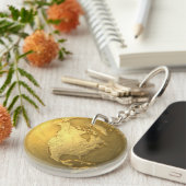 金ゴールドの地球-金属の地球。 北アメリカ、3dは描写します キーホルダー (正面右)