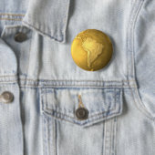 金ゴールドの地球-金属の地球。 南アメリカ、3dは描写します 缶バッジ (インサイチュ)