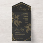 金ゴールドの塵結婚と輪郭の黒/金ゴールドID835 オールインワン招待状 (内側)