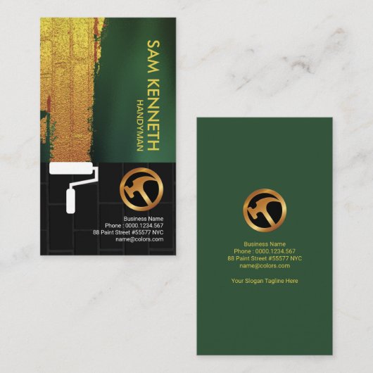 金ゴールドの壁のペンキのシンプルで黒いレンガ壁の便利屋 名刺 (正面/裏面)