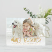 金ゴールドの多くの恵みクリスマスホリデーフォトカード シーズンカード (スタンド正面)