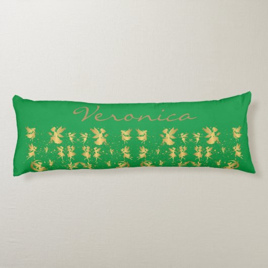 金ゴールドの妖精とピクシーの塵の緑のモノグラム | ボディピロー (裏面)