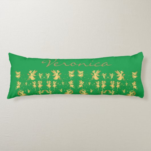 金ゴールドの妖精とピクシーの塵の緑のモノグラム | ボディピロー (正面)