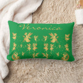 金ゴールドの妖精とピクシーの塵の緑のモノグラム | ランバークッション (ブランケット)