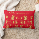 金ゴールドの妖精とピクシーの塵の赤モノグラム | ランバークッション (ブランケット)