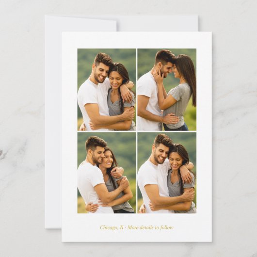 金ゴールドの婚約した婚約発表写真 案内状 (裏面)