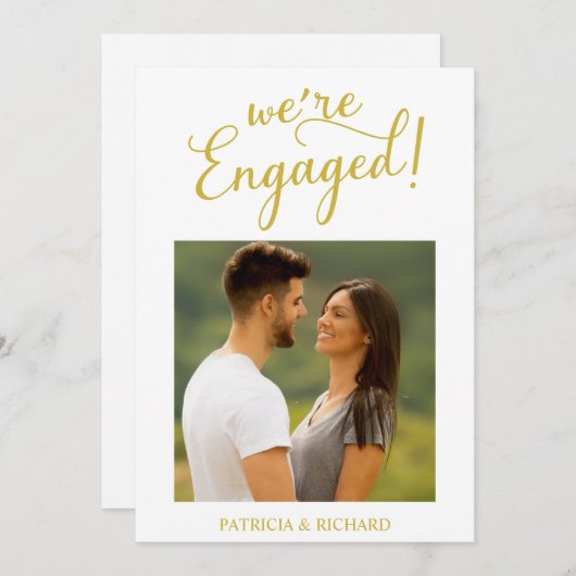 金ゴールドの婚約した婚約発表写真 案内状 (正面/裏面)