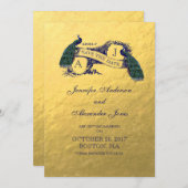 金ゴールドの孔雀の保存日付カード 招待状 (正面/裏面)