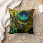 金ゴールドの孔雀の羽パターン枕 クッション (ブランケット)