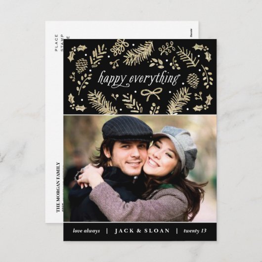 金ゴールドの季節的な詳細の休日の郵便はがき シーズンポストカード (正面/裏面)