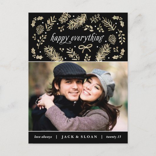 金ゴールドの季節的な詳細の休日の郵便はがき シーズンポストカード (正面)