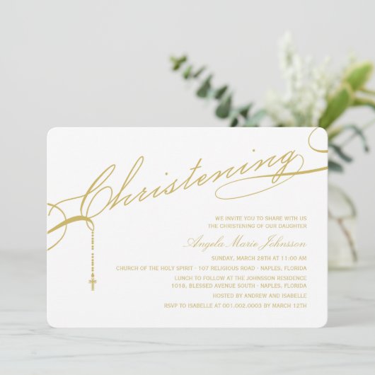 金ゴールドの宗教原稿がある《キリスト教》洗礼式や命名式の十字の写真 招待状 (スタンド正面)