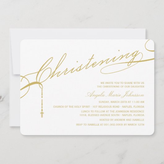 金ゴールドの宗教原稿がある《キリスト教》洗礼式や命名式の十字の写真 招待状 (正面)