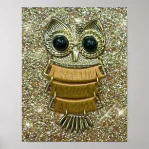 金ゴールドの宝石のフクロウ ポスター