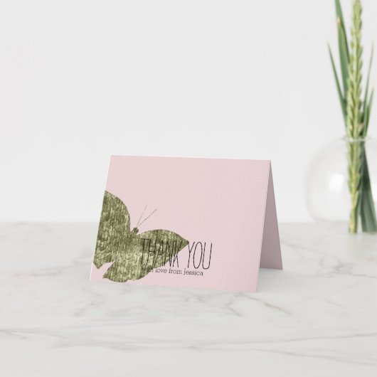 金ゴールドの宝石の蝶は感謝していしています サンキューカード (正面)