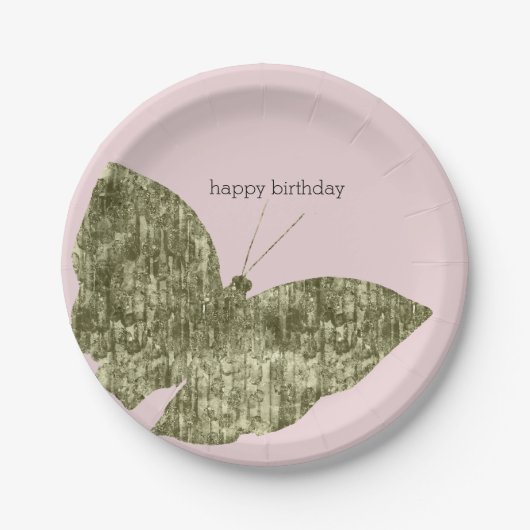 金ゴールドの宝石の蝶誕生日 ペーパープレート (正面)