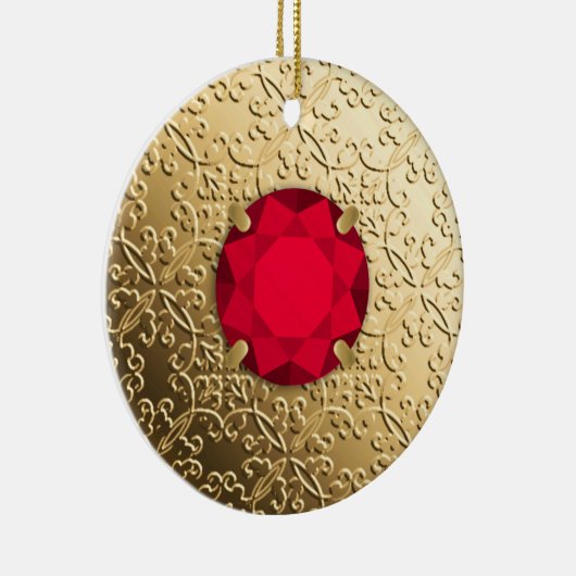 金ゴールドの宝石フェイク付きダマスク セラミックオーナメント (右)