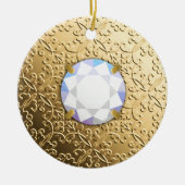 金ゴールドの宝石フェイク付きダマスク セラミックオーナメント (正面)